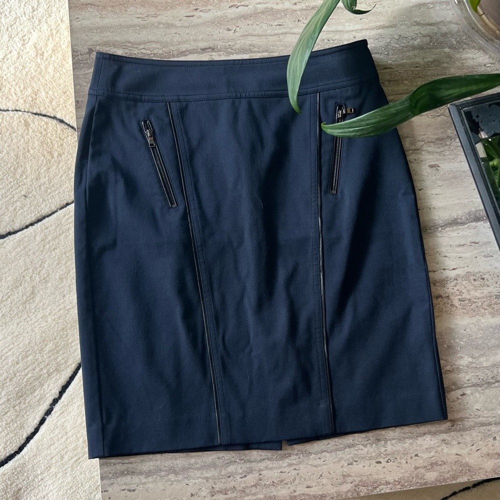 Ann Taylor Dark Blue Pencil Skirt with Zipper Accents
